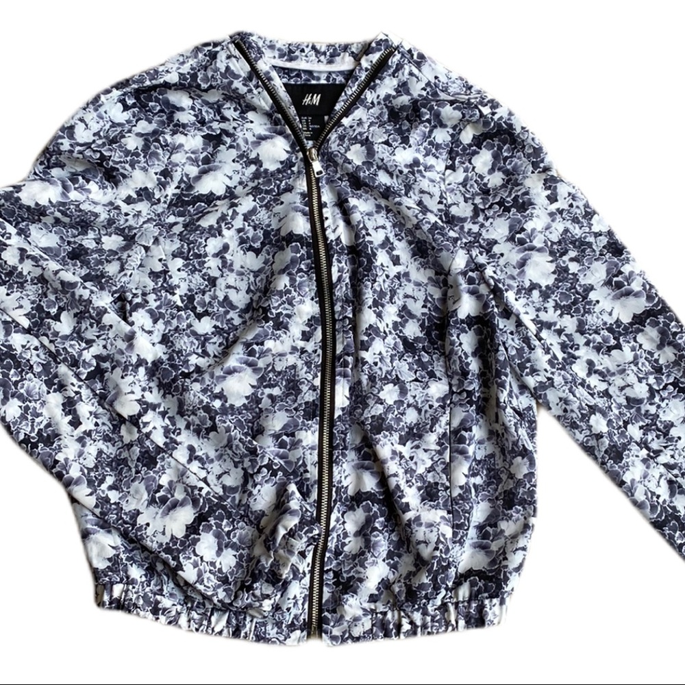 H&M Floral Crop Bomber Jacket